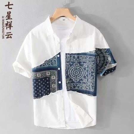 Importé - Chemise Pur Coton Lourd Homme Ethnique Manches Courtes