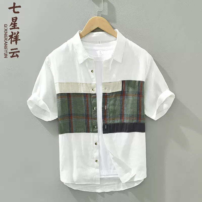 Importé - Chemise Lin Homme Décontracté Manches Courtes