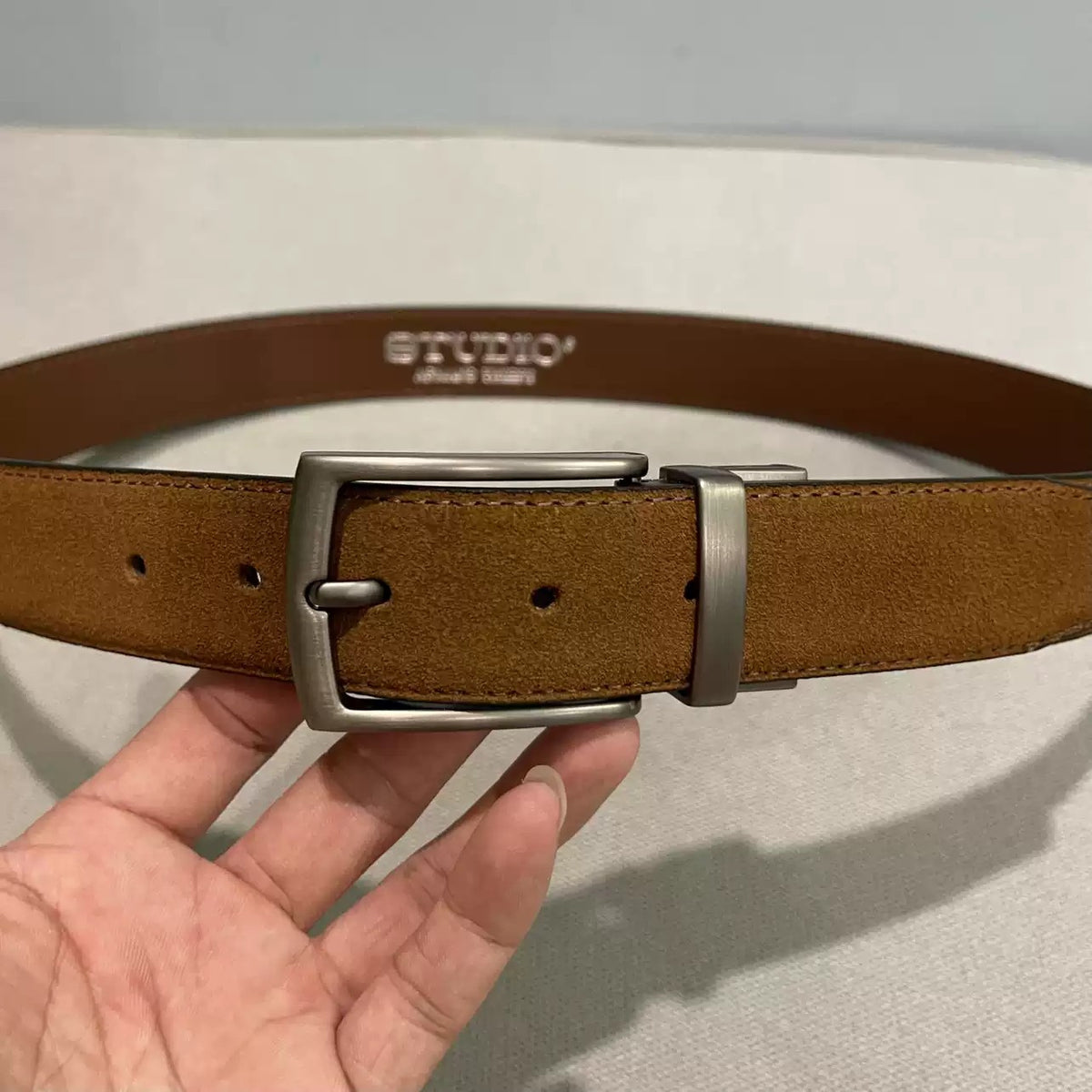 Importé - Ceinture Homme en Cuir Véritable Nubuck Marron, Qualité Export Europe