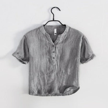 Importé - Chemise Homme en lin col v décontracté manches courtes