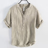 Importé - Chemise Homme en lin col v décontracté manches courtes