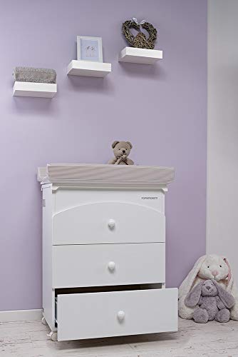 Meuble a Langer en Bois 3 tiroirs Nanamia Naturel Matelas Rayure-Taupe