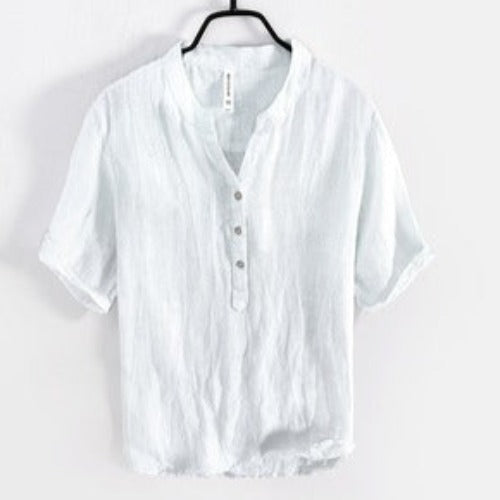 Importé - Chemise Homme en lin col v décontracté manches courtes