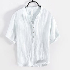 Importé - Chemise Homme en lin col v décontracté manches courtes