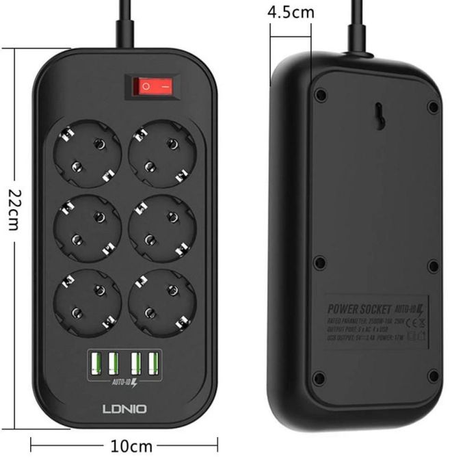 Multiprises Parasurtenseur Parafoudre Multiprotections - 6Prises + 4USB