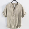 Importé - Chemise Homme en lin col v décontracté manches courtes