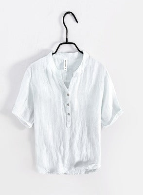 Importé - Chemise Homme en lin col v décontracté manches courtes