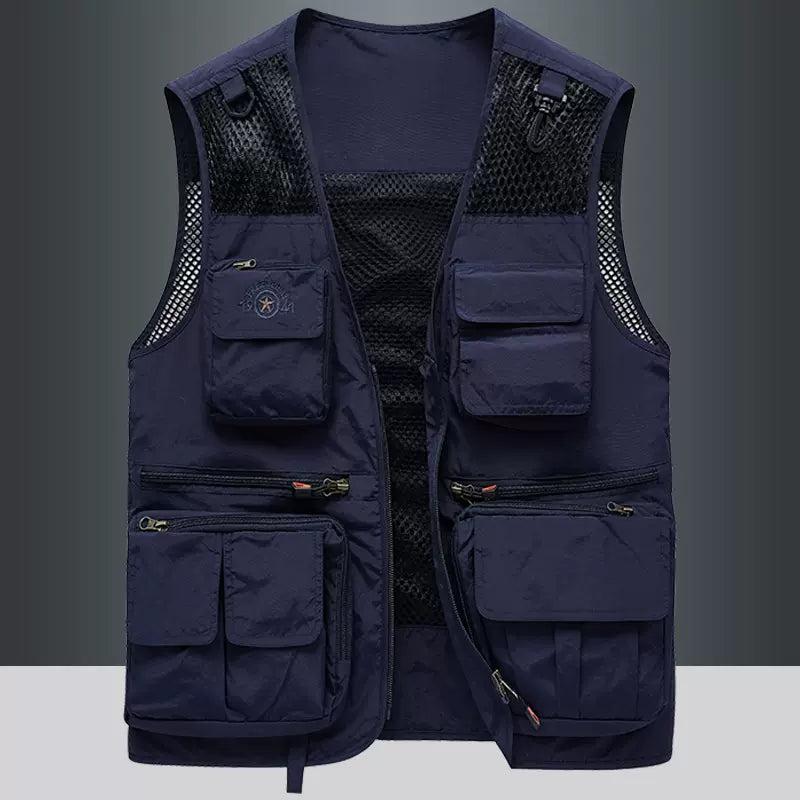 Importé - Giletl Homme En Mailles Multi-Poches Avec sac Sans Manches