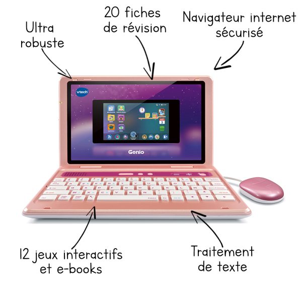 VTECH-GENIO MON PREMIER VRAI ORDI-50 ACTIVITES-ROSE