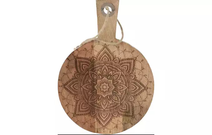 Planche a Découper Rond en Bois de Mangue Ronde +Manche