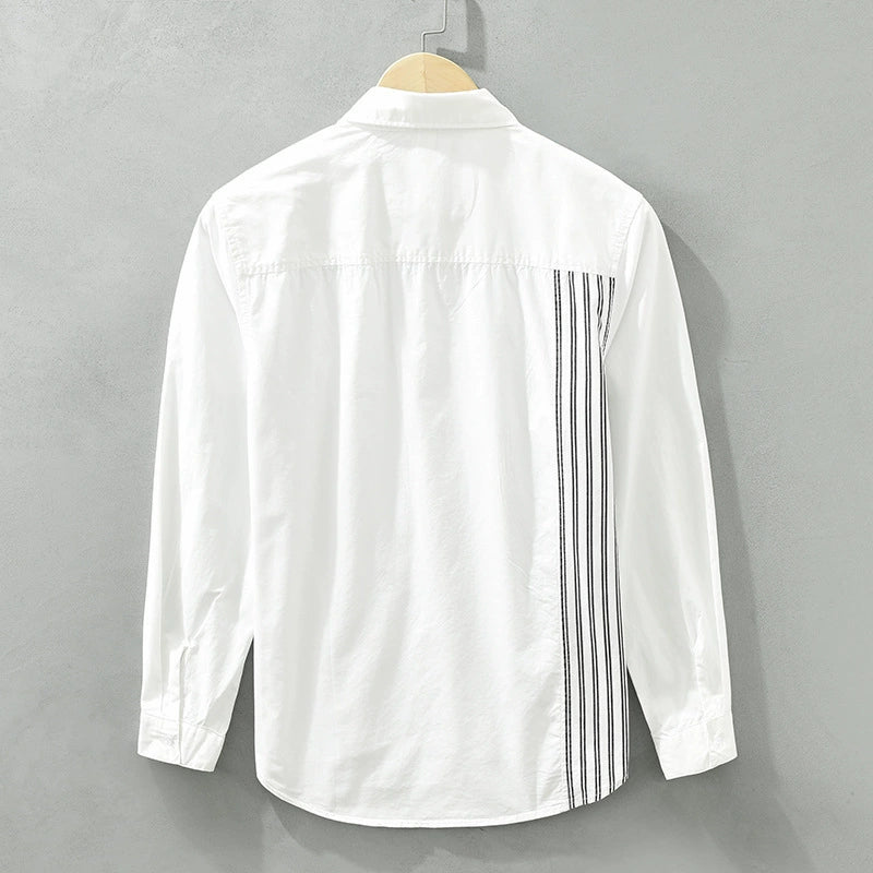 Importé - Chemise Coton Lin à Rayures Homme Manche Longue