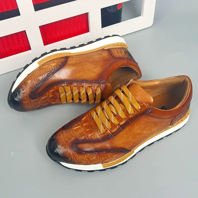 Chaussures Casual Homme en Cuir Véritable à Lacets Détail Métal