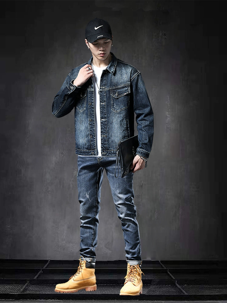 Importé - Jacket Jean Coton Denim Délavé Homme Slim Fit