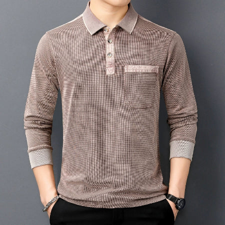 Importé - Polo Pur Coton Texturé Homme Manche Longue