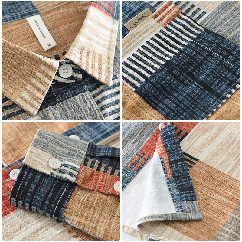 Importé - Chemise imprimé Rétro Homme Coton Lourd Texturé Manche Longue