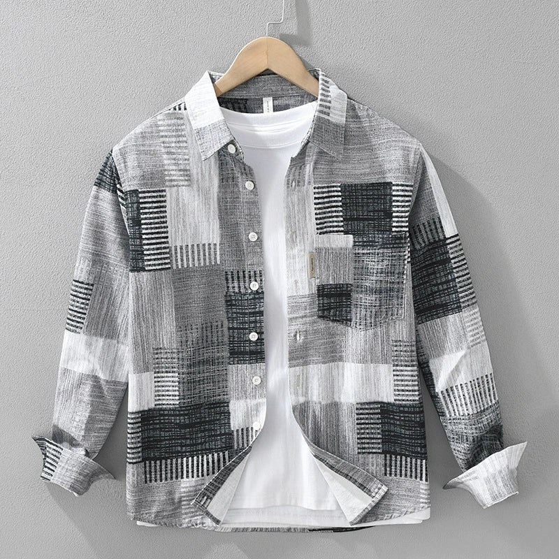 Importé - Chemise imprimé Rétro Homme Coton Lourd Texturé Manche Longue
