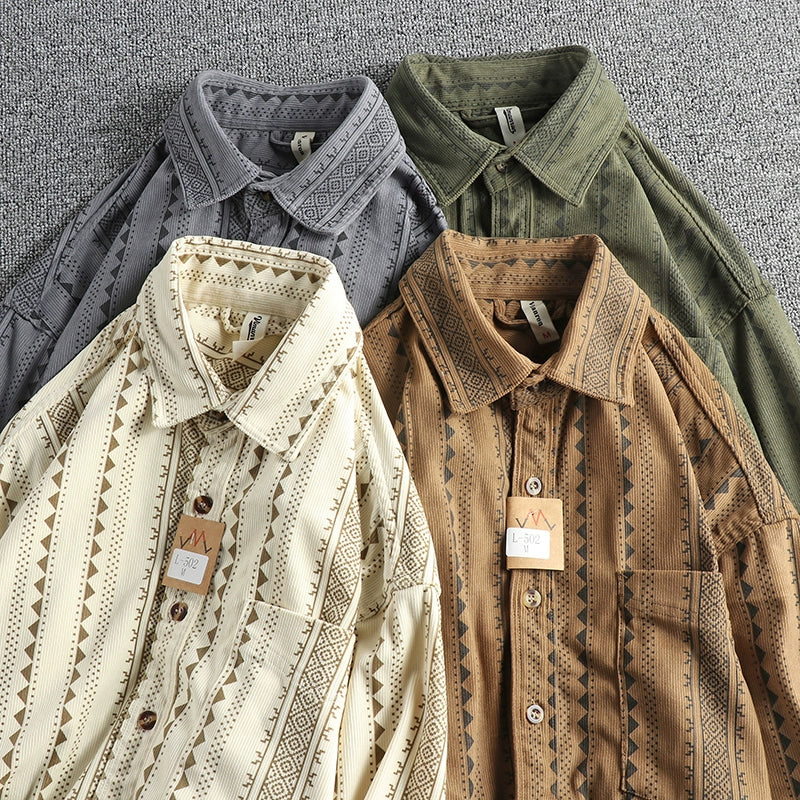 Importé - Chemise Homme 100% Coton Décontractée Manche Longue Style Rétro