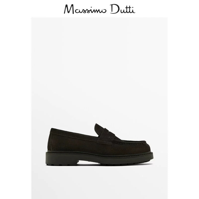 Importé - Massimo Dutti Chaussure Homme Mocassin Confortable 100% Cuir Daim