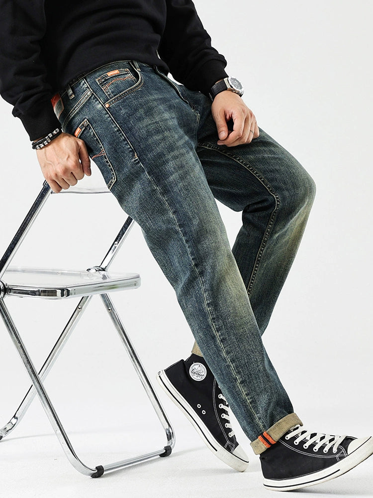 Importé - Pantalon Jean Slim Homme Décontracté Style Rétro