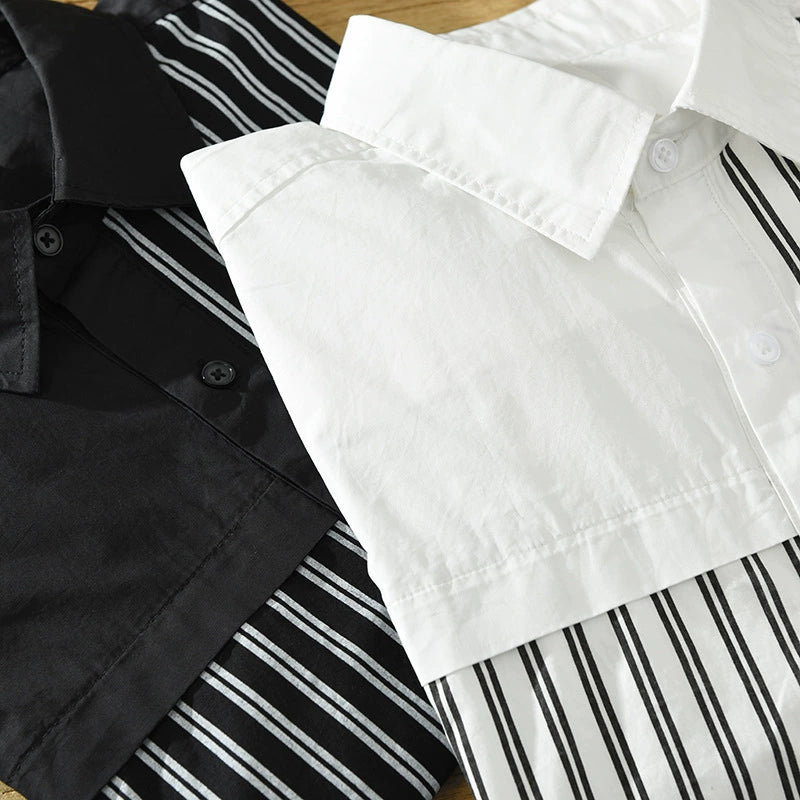 Importé - Chemise Coton Lin à Rayures Homme Manche Longue