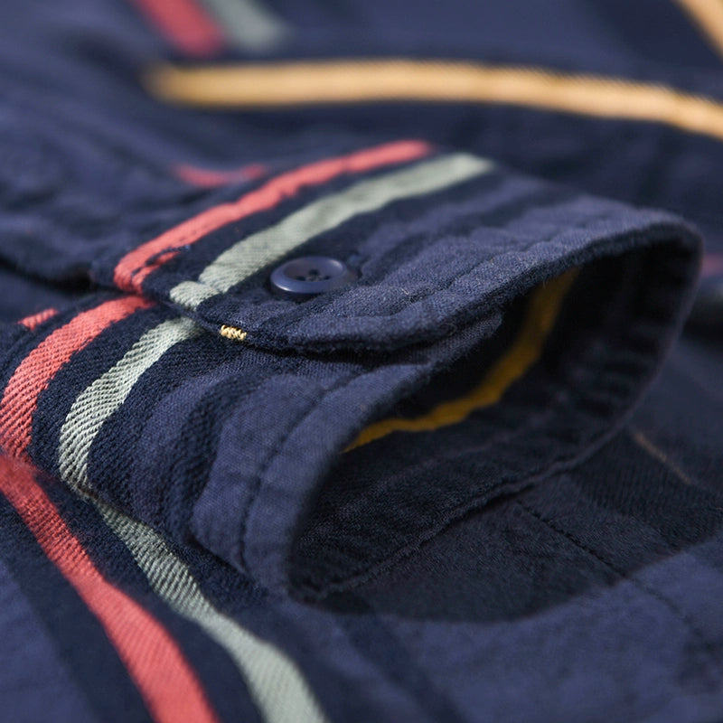 Importé - Chemise En Coton Homme A Rayures Manches Longues