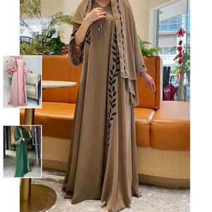 Importé -  Boubou Ample Femme Avec Brodé En Mousseline De Soie