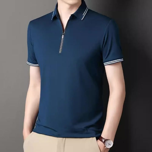 Importé - Polo T-shirt Homme Slim Fit Col Zip en Soie Glacée