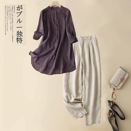 Importé - Ensemble Lin Femme Décontractées Deux Pièces