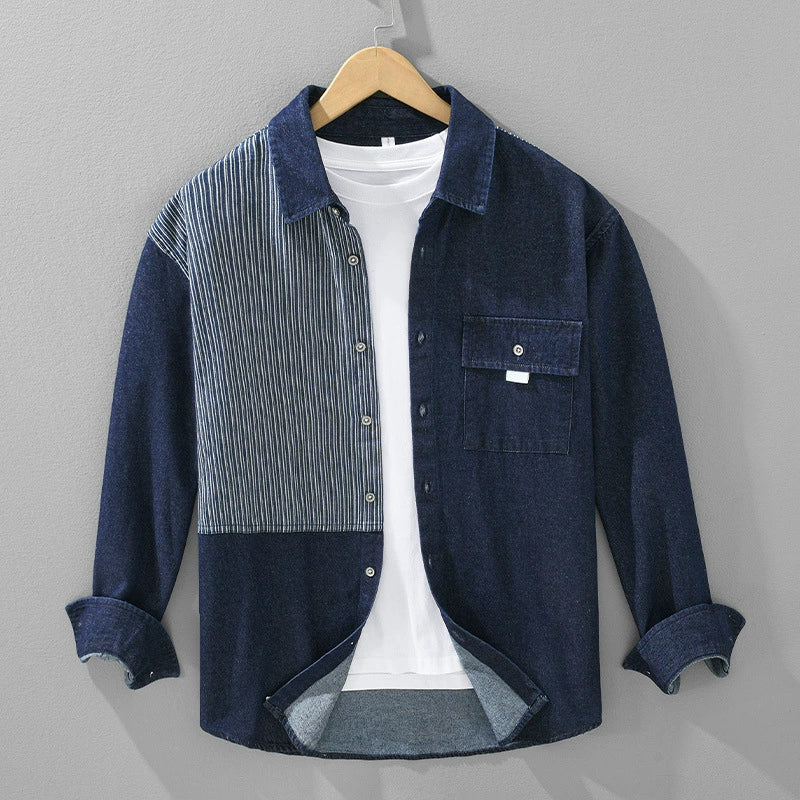 Importé - Chemise A Rayures Homme Coton Lourd Texturé Manche Longue