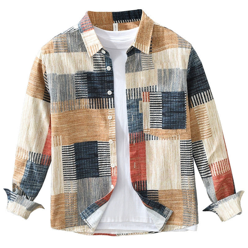 Importé - Chemise imprimé Rétro Homme Coton Lourd Texturé Manche Longue