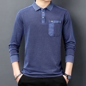 Importé - Polo Pur Coton Texturé Homme Manche Longue