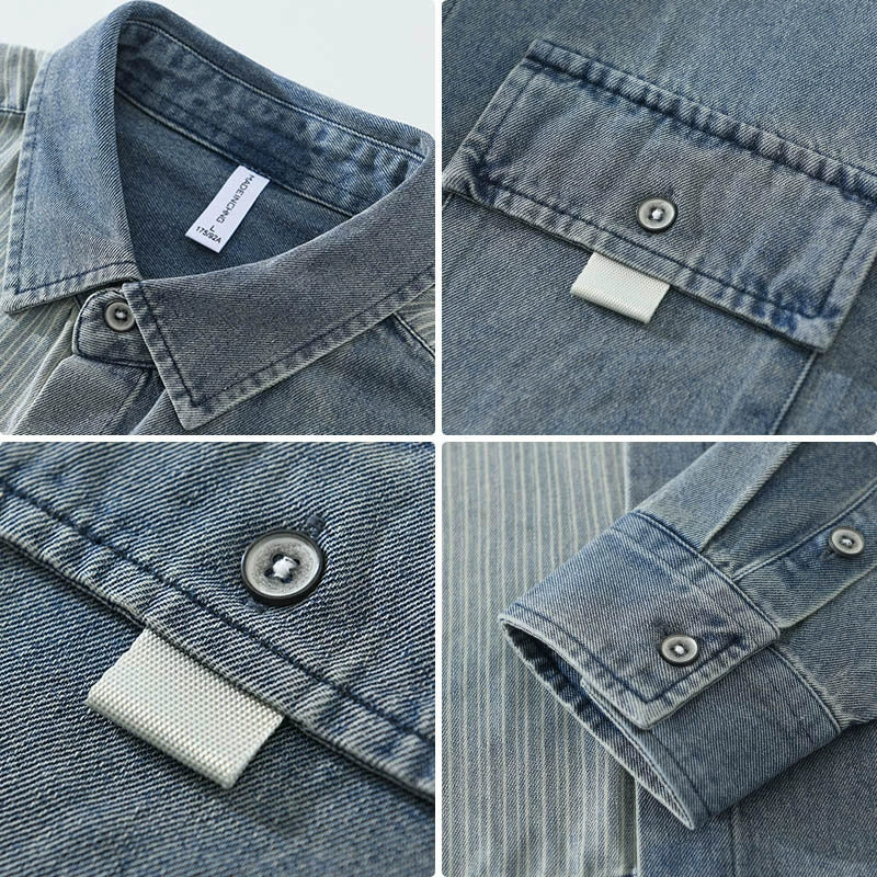 Importé - Chemise A Rayures Homme Coton Lourd Texturé Manche Longue