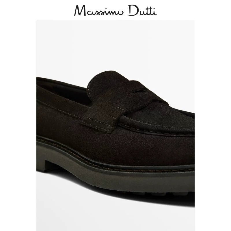Importé - Massimo Dutti Chaussure Homme Mocassin Confortable 100% Cuir Daim