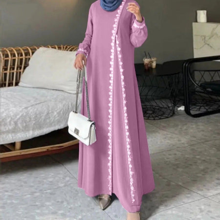 Importé -  Boubou Ample Femme en dentelle Avec Brodé Manches Longues