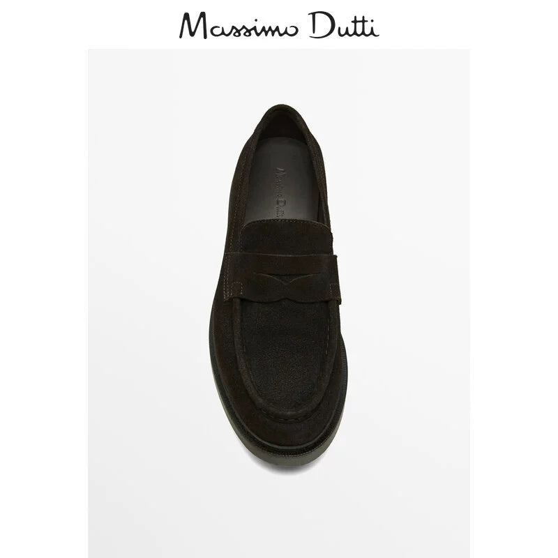 Importé - Massimo Dutti Chaussure Homme Mocassin Confortable 100% Cuir Daim