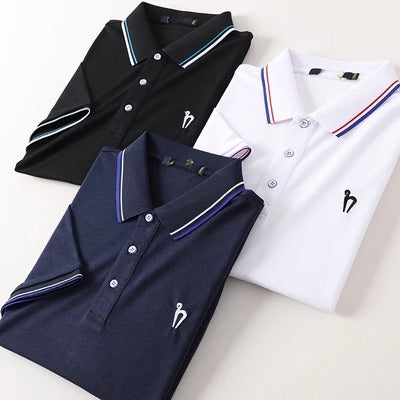 Importé -  T-Shirt Polo Brodé en Coton Homme Manche Courte