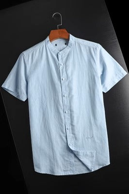 Importé - Chemise Homme A Col Mao Rétro À Manches Courtes