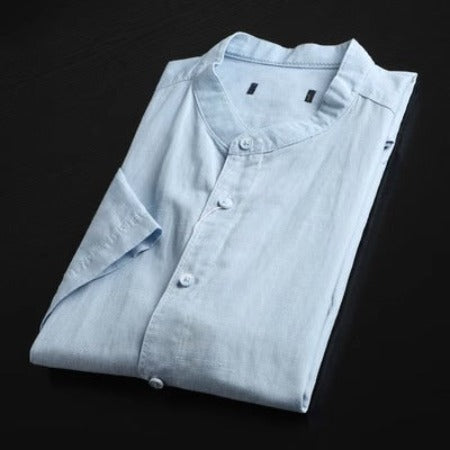 Importé - Chemise Homme A Col Mao Rétro À Manches Courtes