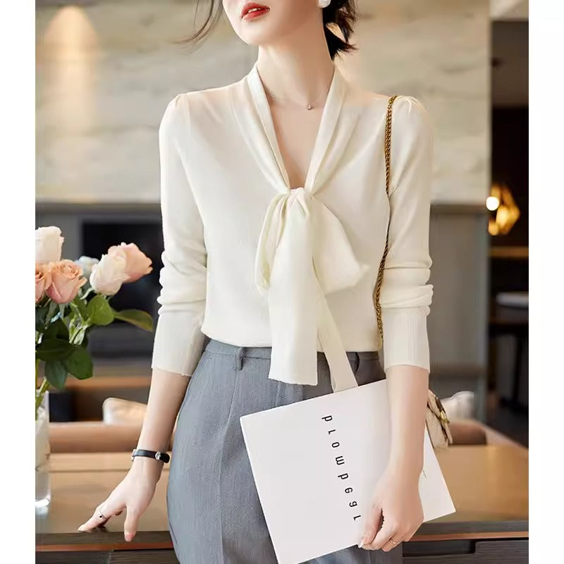 Importé - Chemiser Pull Femmes Col En V Manches Longues Style italienne