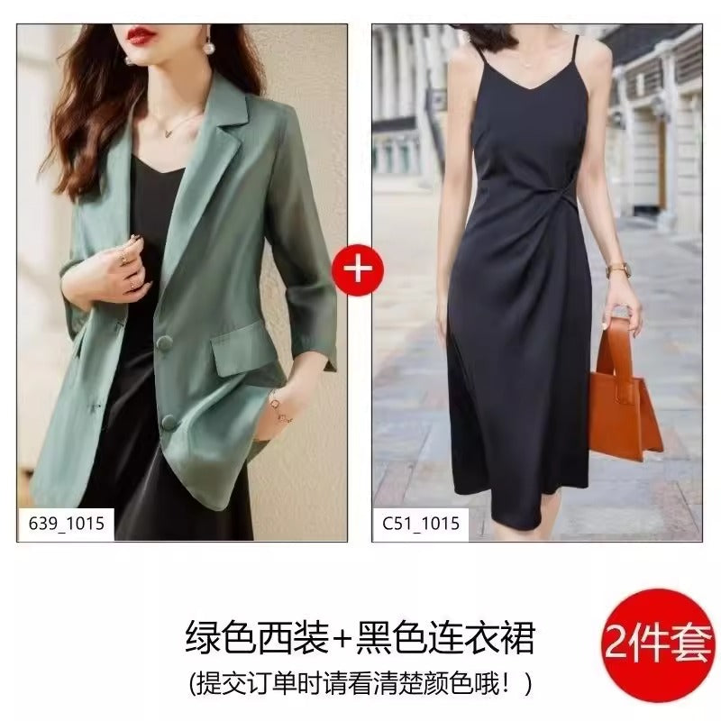 Importé - Ensemble Blazer Cardigan Femme Col Tailleur Deux Pièces En Soie