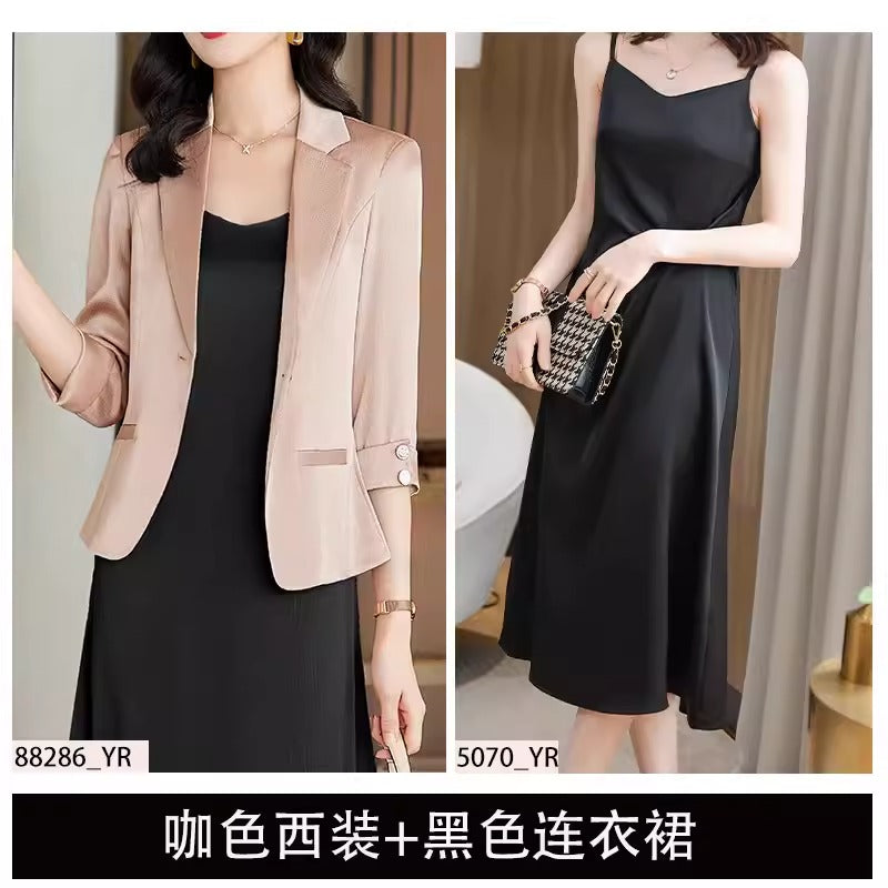 Importé - Ensemble Costume Femme Slim Col Tailleur Deux Pièces En Satin
