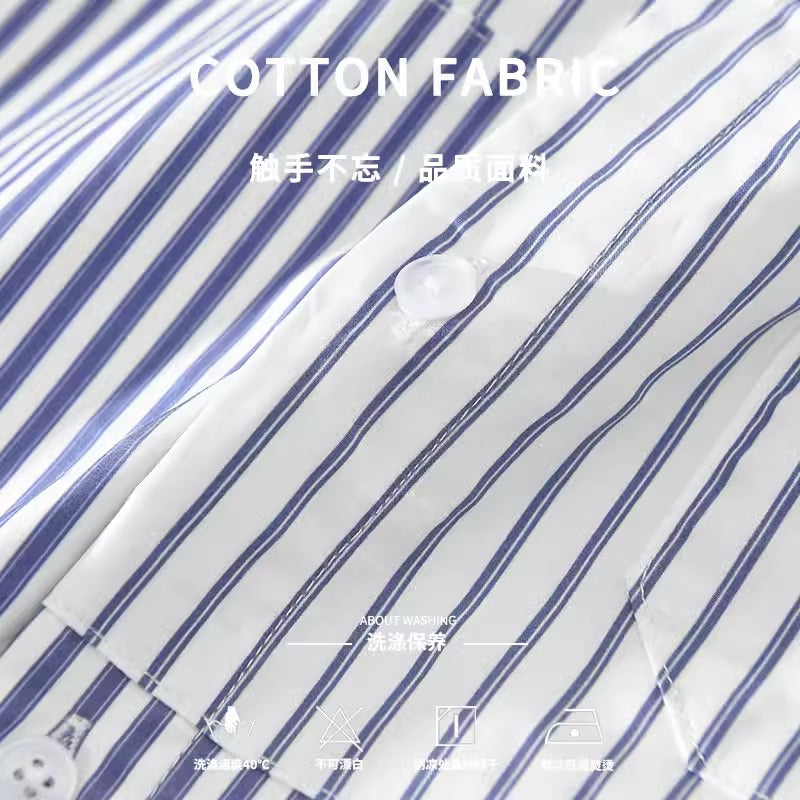 Importé - Chemise Pur Coton Rayures Homme Manches Longues