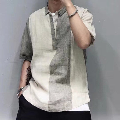 Importé - Chemise  Homme 100% Lin Col Polo Manches Courtes