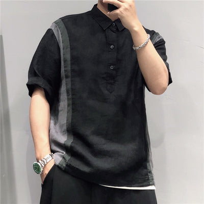 Importé - Chemise  Homme 100% Lin Col Polo Manches Courtes