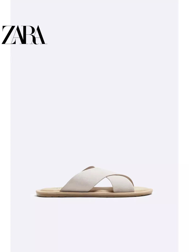 Importé - ZARA NEW - Sandales Homme A Lanières Style Rétro En Daim  - Gris