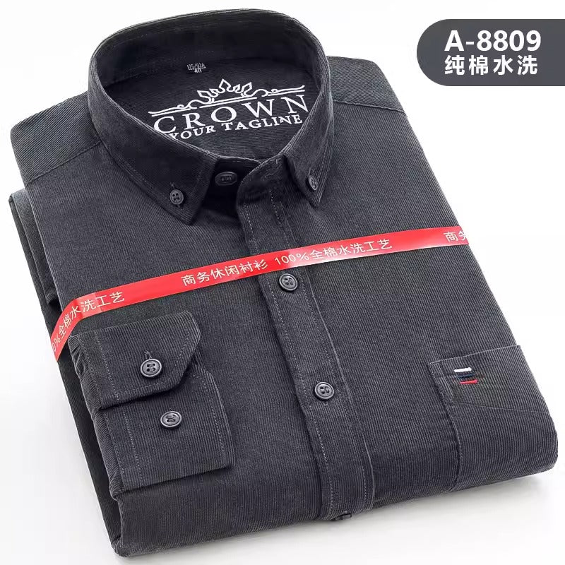 Importé - Chemise Homme Coton Velours Côtelé Manches Longues