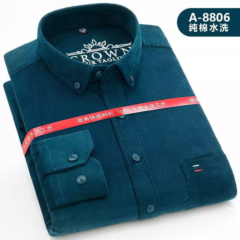 Importé - Chemise Homme Coton Velours Côtelé Manches Longues