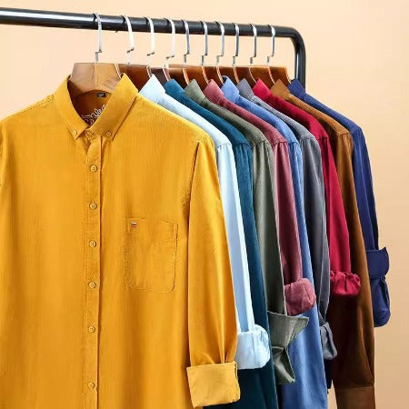 Importé - Chemise Homme Coton Velours Côtelé Manches Longues