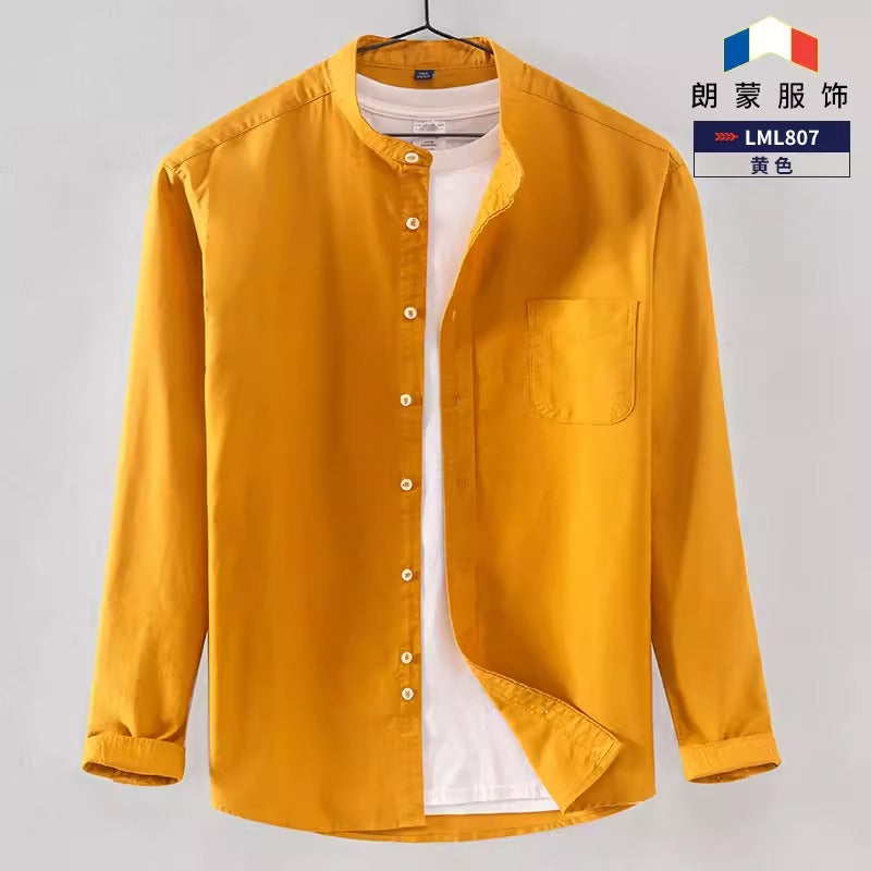 Importé - Chemise Col Mao Pur Coton Homme Manches Longues