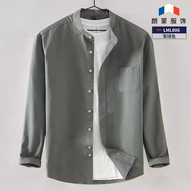 Importé - Chemise Col Mao Pur Coton Homme Manches Longues